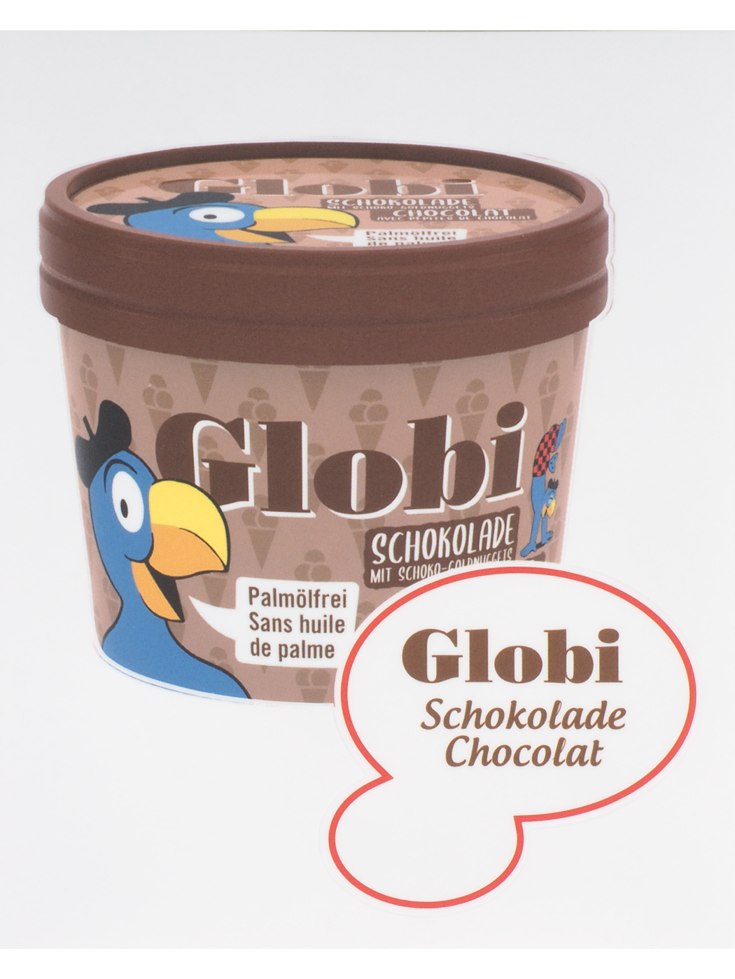 GlaceSticker Globi Schokolade mit Schoko-Goldnuggets
